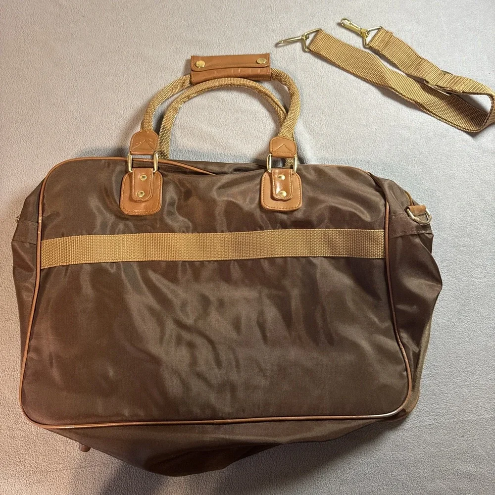 Vintage Kingport Brown Nylon Travel Duffel Bag Carry On Korea 19x14 Flaw